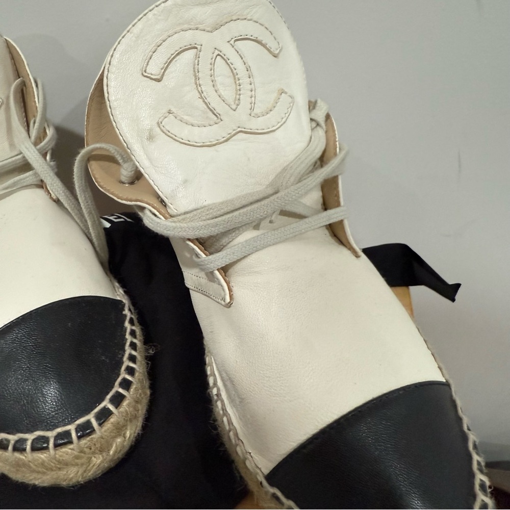 Authentic CHANEL Leather high top espadrilles